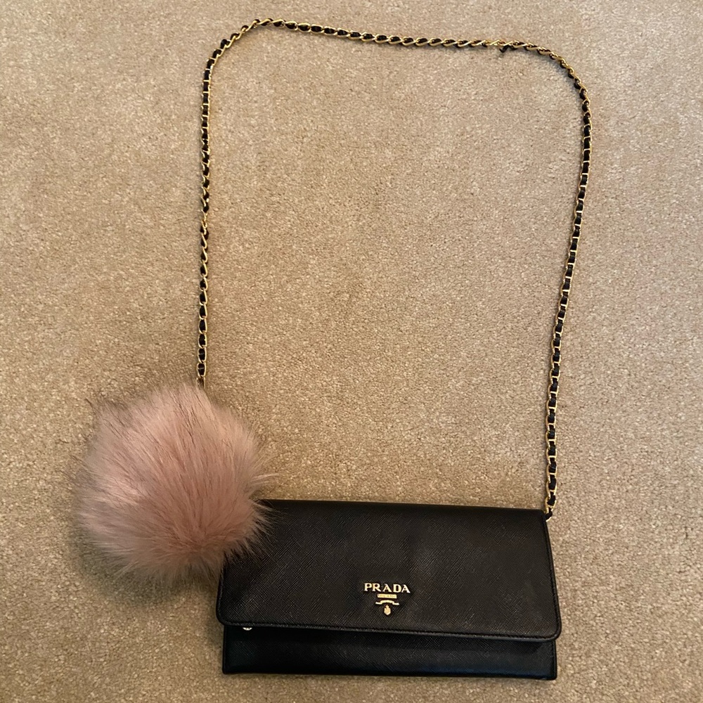 Prada Black Saffiano wallet on chain crossbody